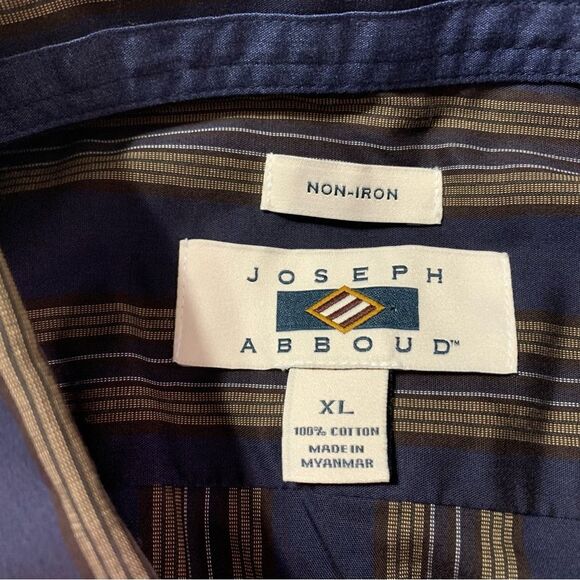 Joseph Abboud Blue & Tan Casual Button-Up Long Sleeve Shirt Men's XL #549 - Picture 5 of 6